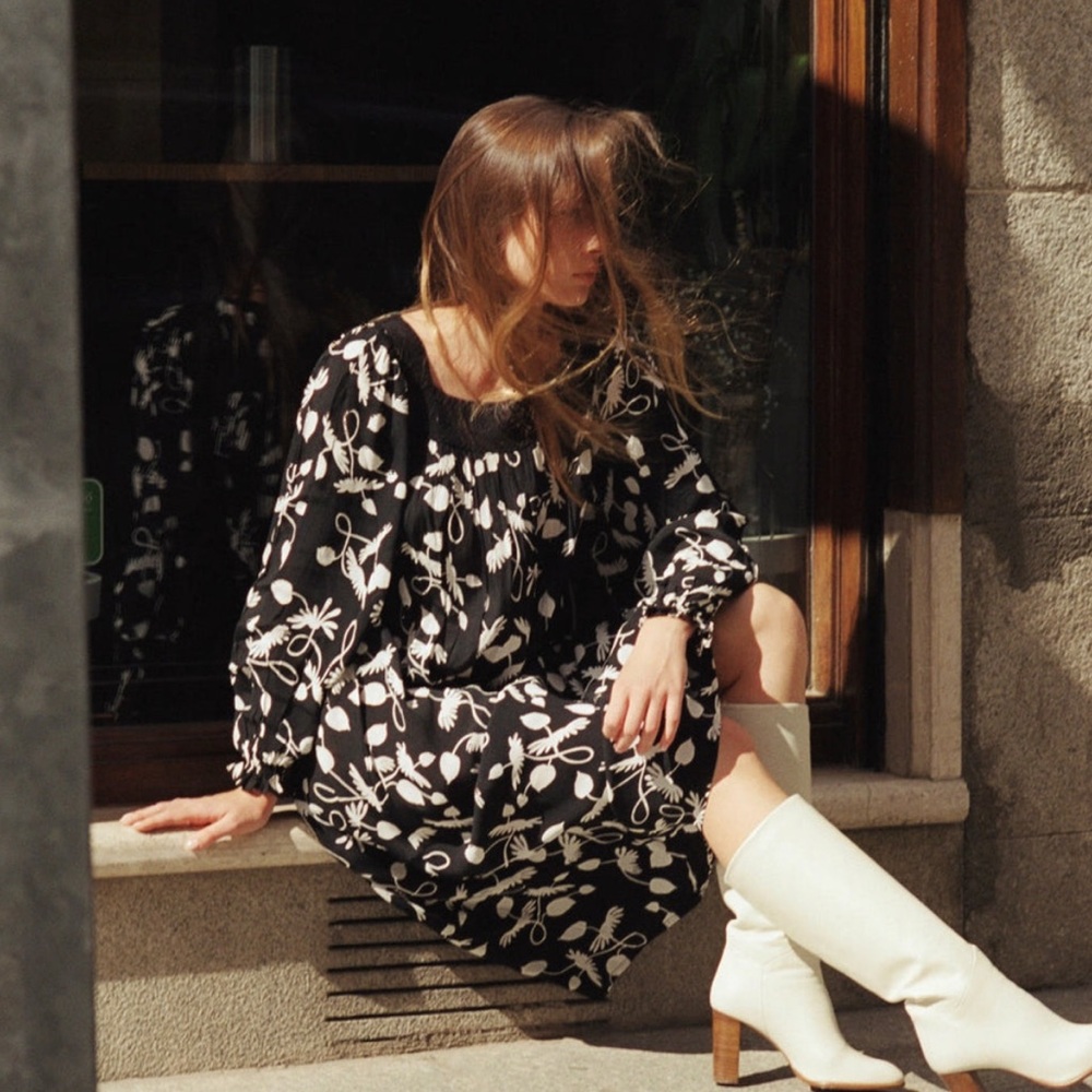 NEW Sonmer Spain Silvia Dress Black & White Print Midi